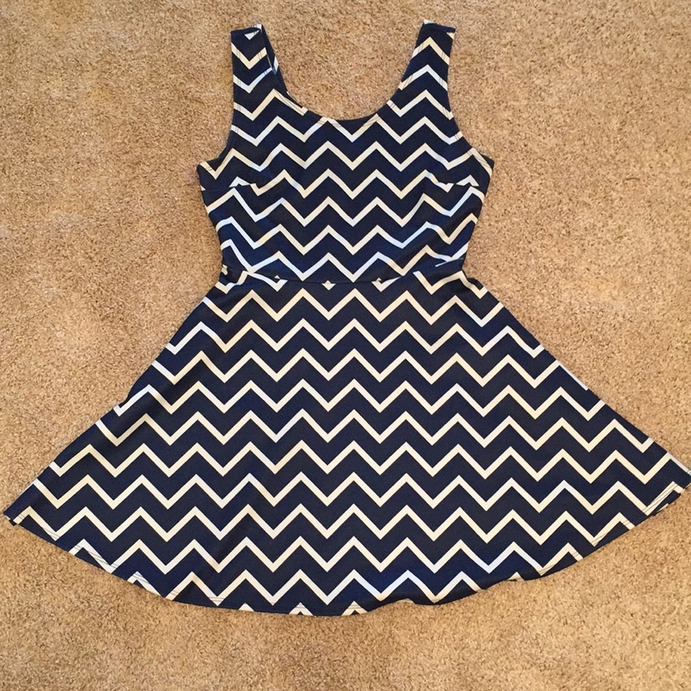 Navy and White Chevron Midi Dress
